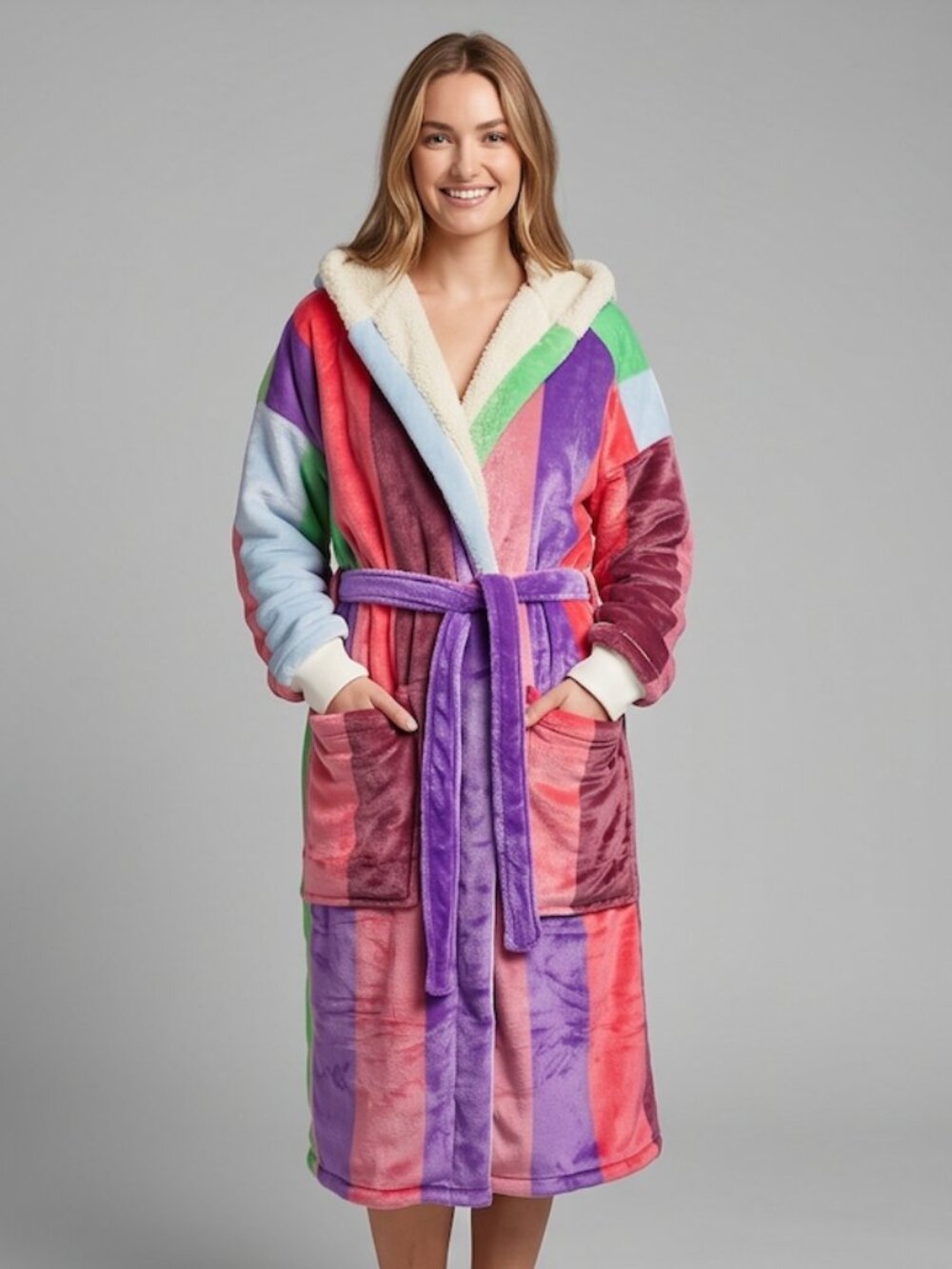 The Oodie Sherpa Robe Multi Stripe NWT